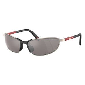 New PRADA LINEA ROSSA Silver Rectangle PS 55ZS 18X-80I Sunglasses Women